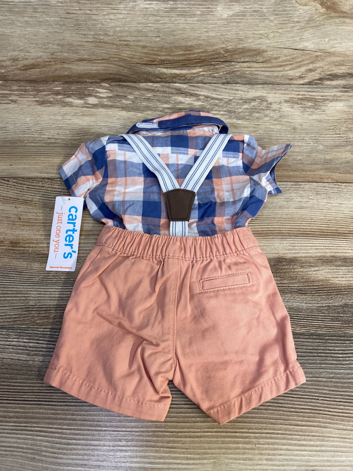 NEW Just One You 4pc Plaid Button-Up Suspender Short Set Blue sz Newborn