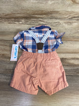 NEW Just One You 4pc Plaid Button-Up Suspender Short Set Blue sz Newborn