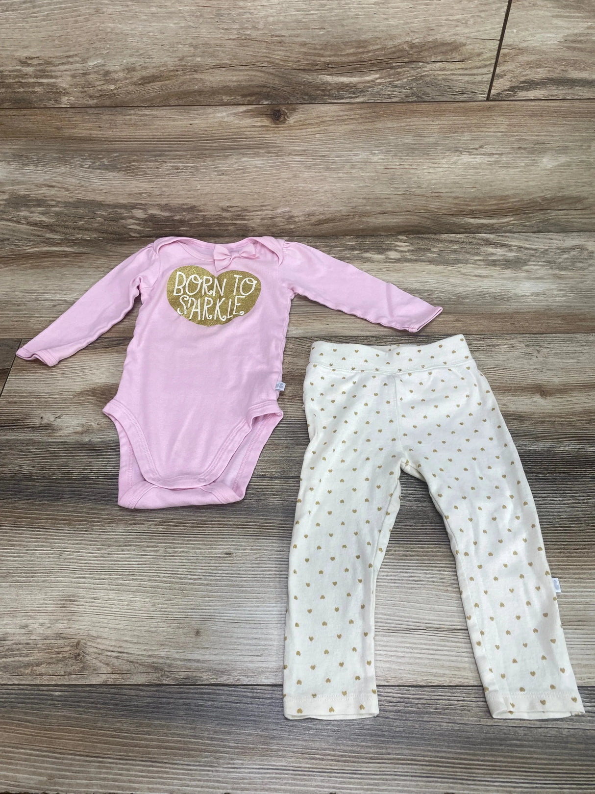 Just Born 2pc Born To Sparkle Bodysuit & Pants Pink sz 12m