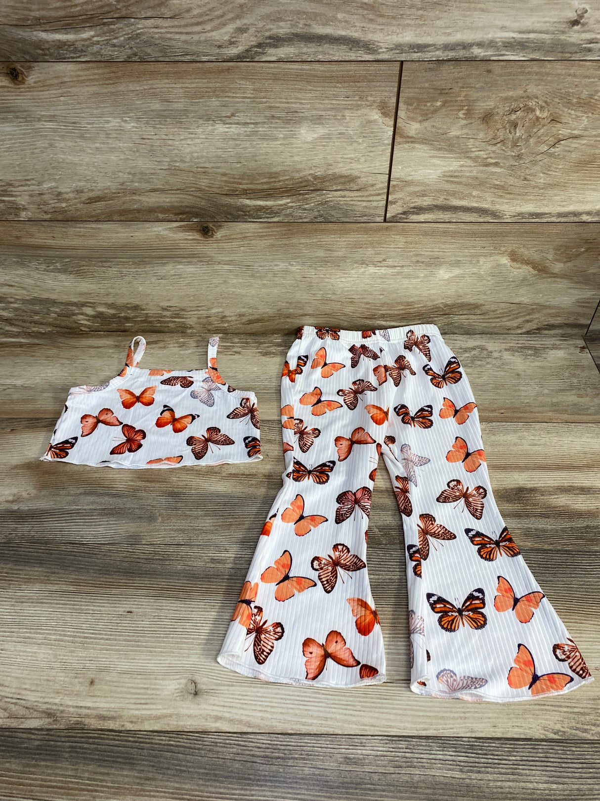 2pc Butterfly Print Cropped Top & Flare Pants White sz 3-4T