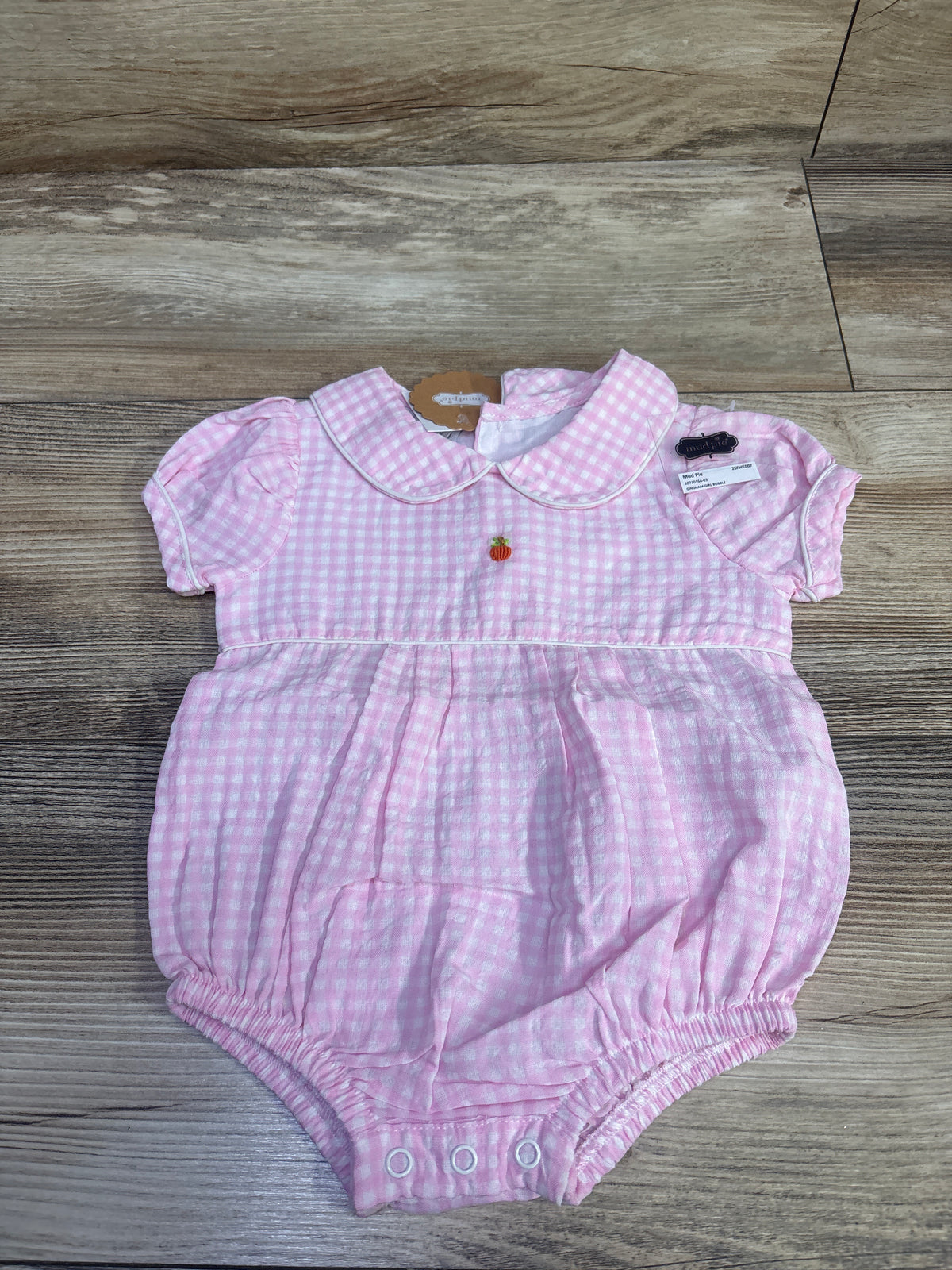 NEW Mud Pie Gingham Pumpkin Bubble Romper Pink sz 6-9m