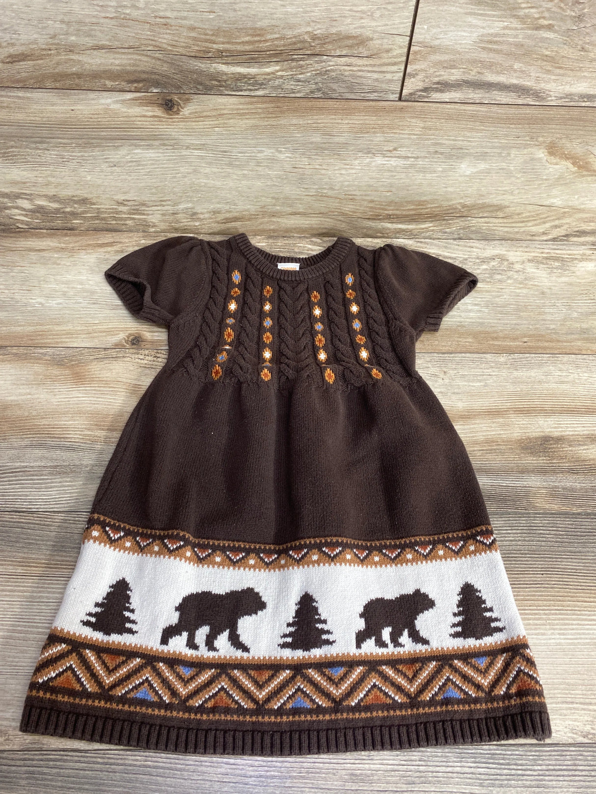 Gymboree Bear Print Cable Knit Sweater Dress Brown sz 4T