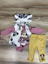 Disney Baby 3pc Minnie Mouse Fur Vest, Bodysuit, & Pants Set White sz 6/9m