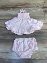 Luxe Threads 2pc Embroidered Smocked Dress & Bloomers Set Pink sz 0-3m
