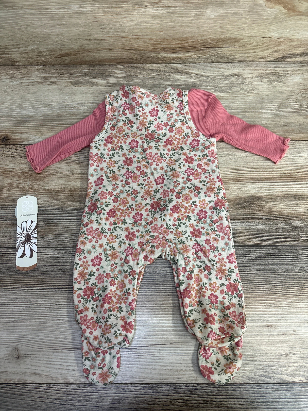 NEW Daisy Fuentes 2pc Ribbed Shirt & Floral Jumper Set Pink sz 0-3m