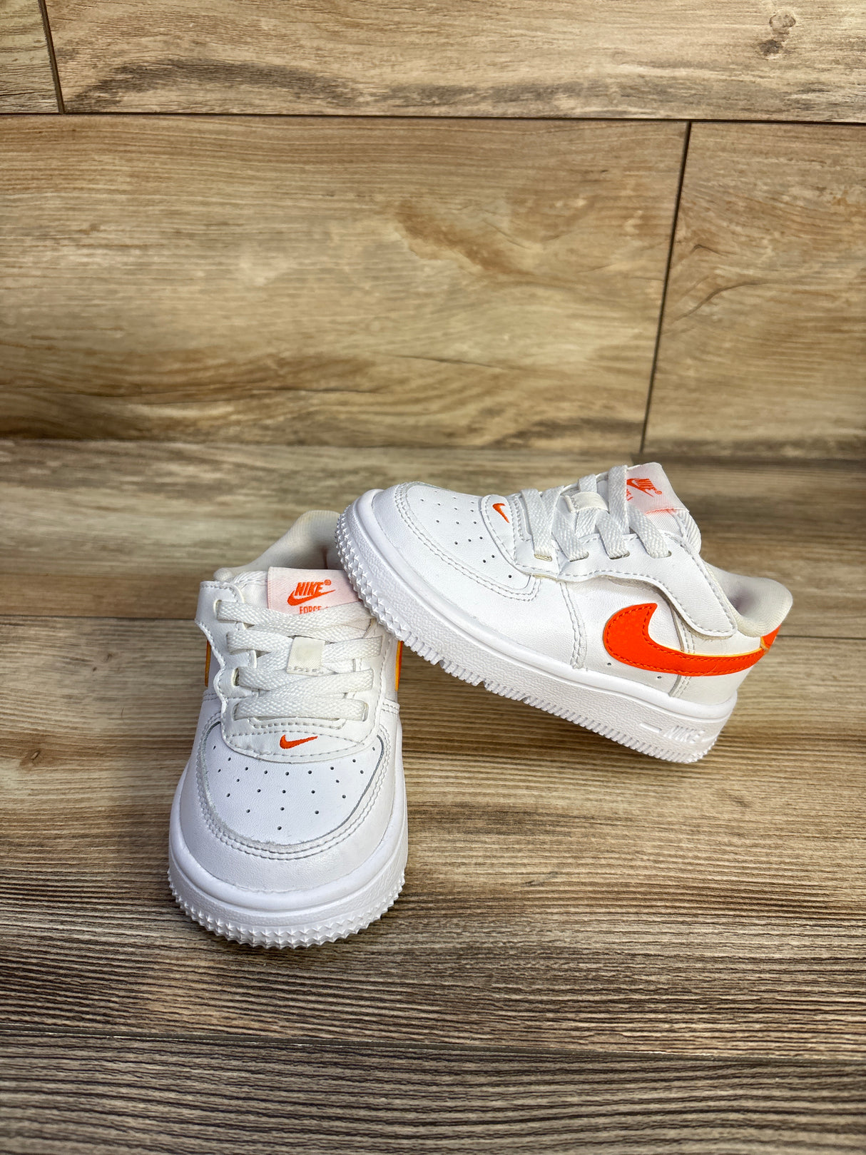 Nike Force 1 Low EasyOn TD'White Safety Orange' Sneakers sz 6c
