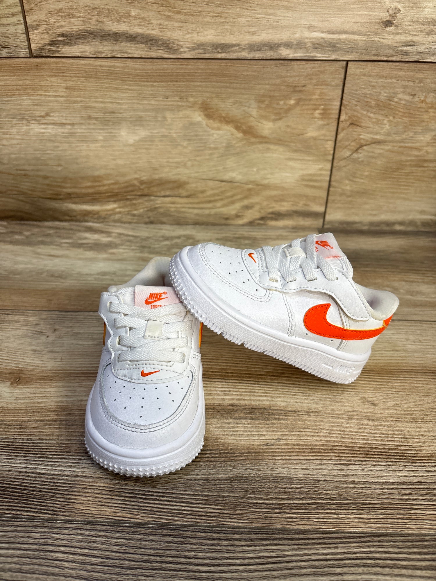 Nike Force 1 Low EasyOn TD'White Safety Orange' Sneakers sz 6c