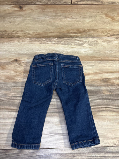 Rear view of Janie & Jack blue denim slim jeans, size 12-18m, with an elastic waistband and two back pockets