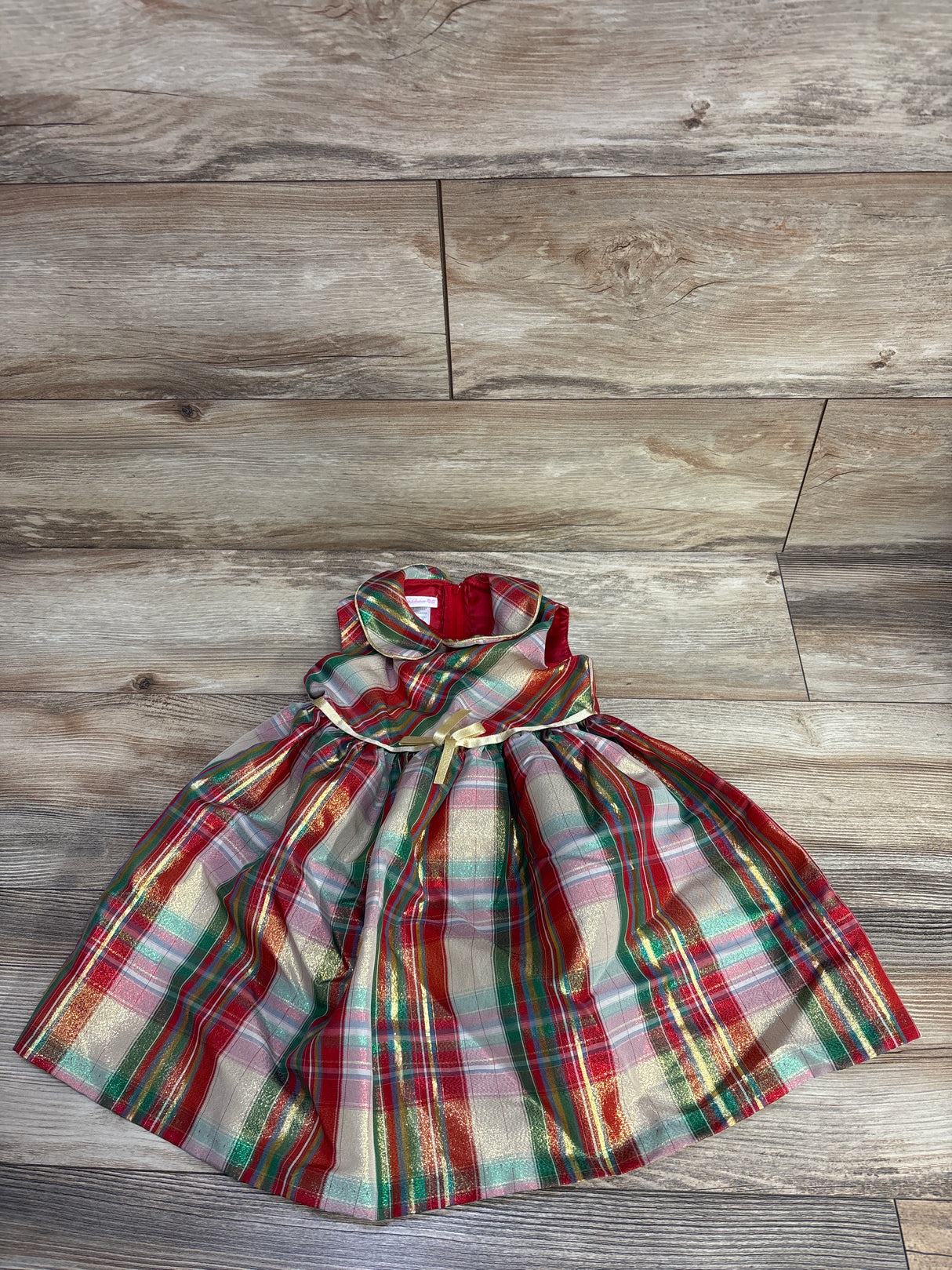Bonnie Jean Metallic Plaid Dress Red sz 3T