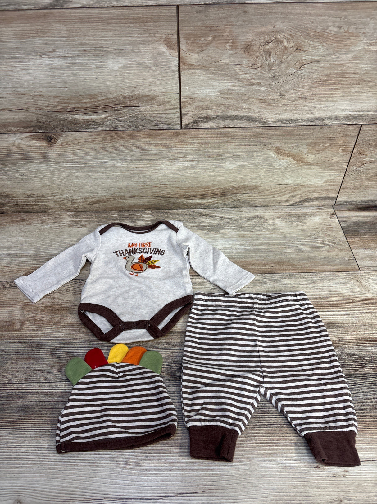 Baby Essentials 3pc My First Thanksgiving Bodysuit Set Taupe sz 3m