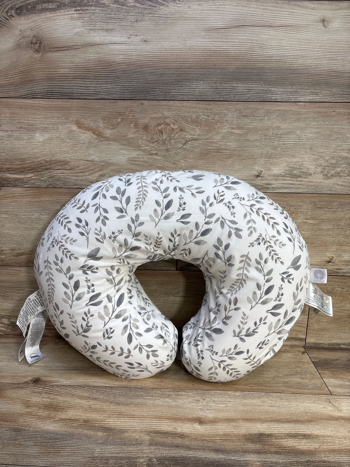 Boppy Nursing Pillow with Grey Beige Leaf Slipcover