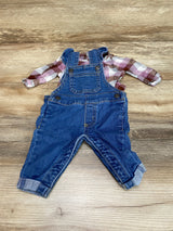 Carter's 2pc Plaid Top & Denim Overalls Purple sz Newborn