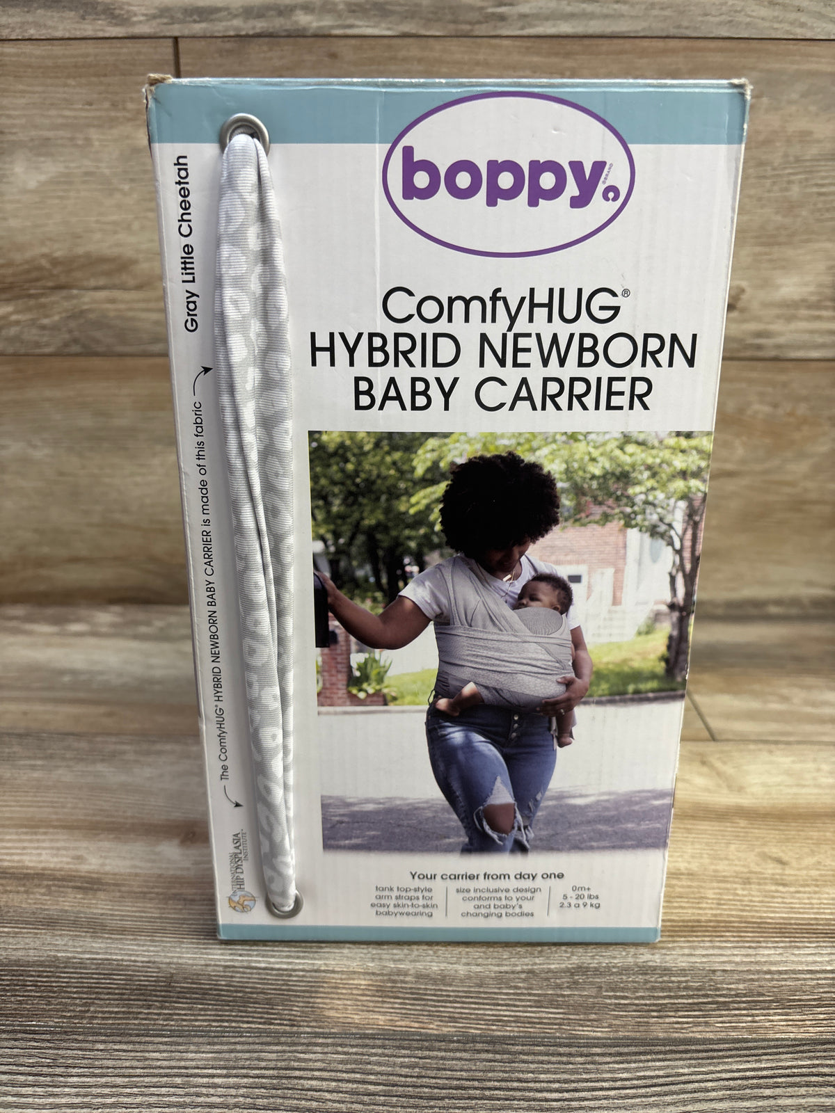 Boppy ComfyHUG Hybrid Newborn Baby Carrier in Gray Little Cheetah 5-20lbs