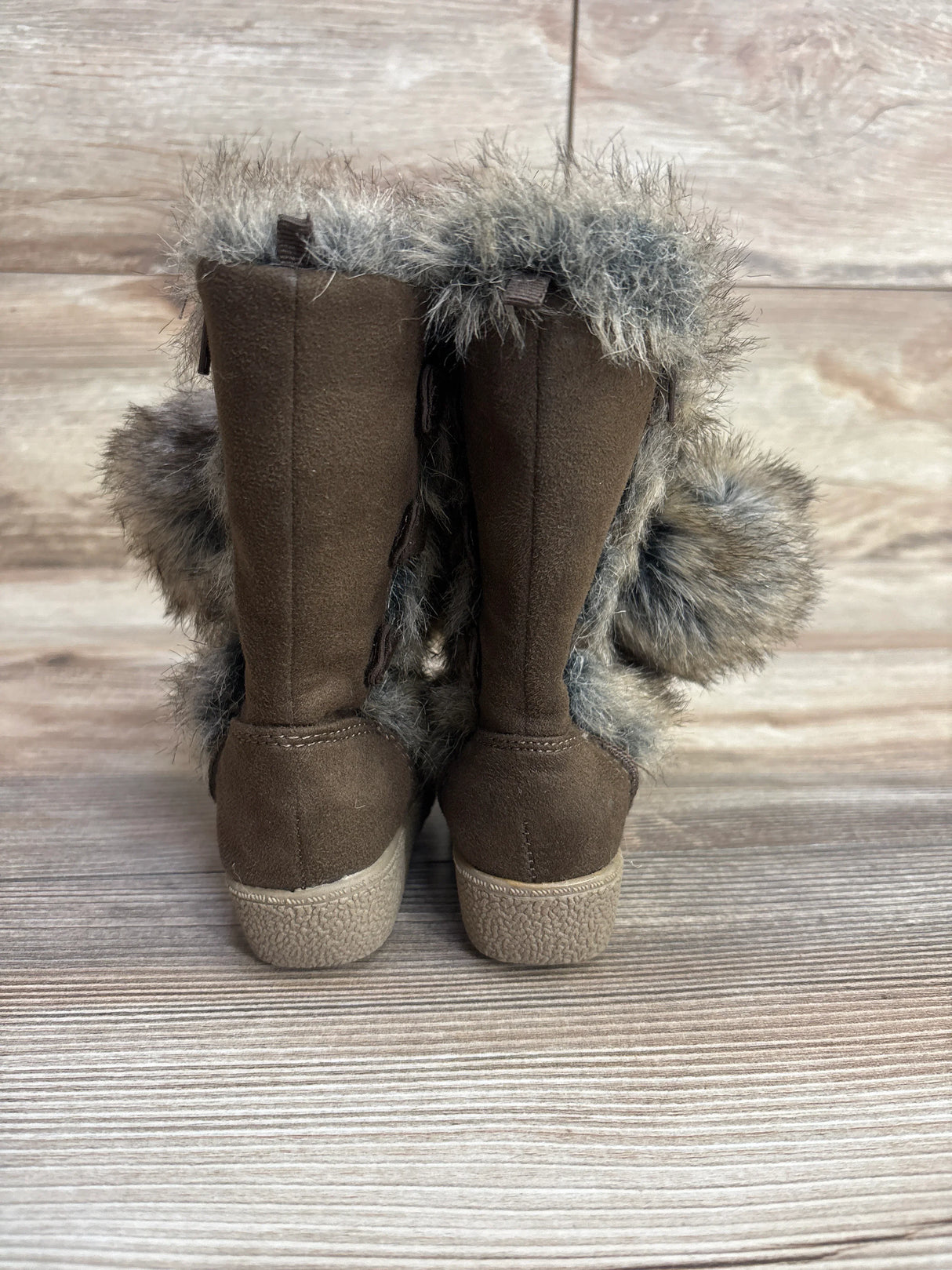 Old Navy Bear Hug Faux Fur Pom Pom Boots Brown sz 5c