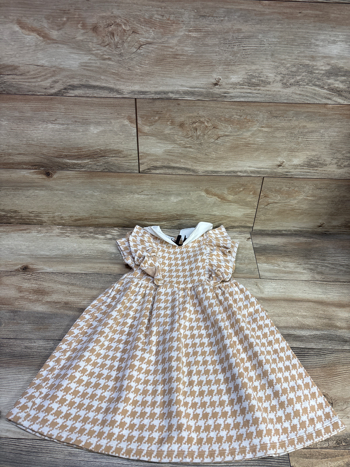 Janie & Jack Houndstooth Ruffle Dress in Butterscotch sz 5T