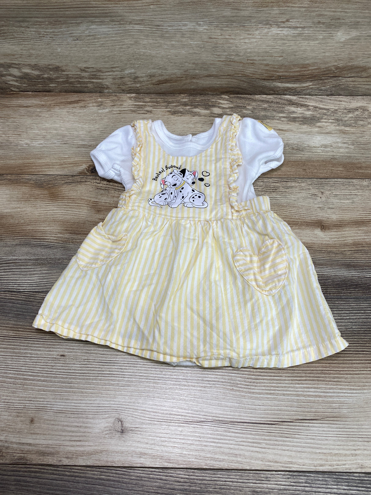 Disney Baby 2pc Ribbed Bodysuit & Striped Dress White/Yellow sz 6-9m