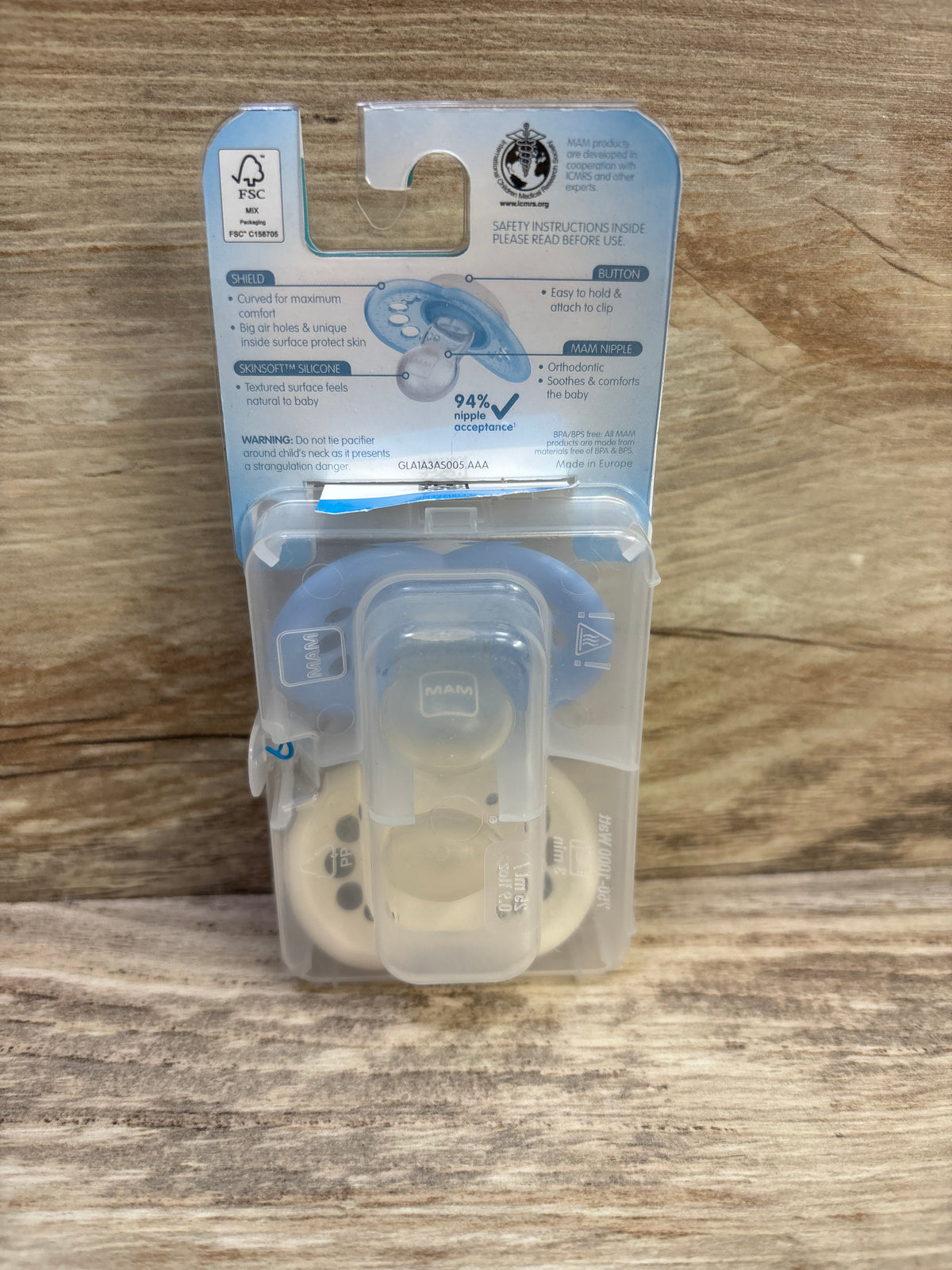 NEW MAM Original 2pk Pacifiers, Blue/Cream 16m+