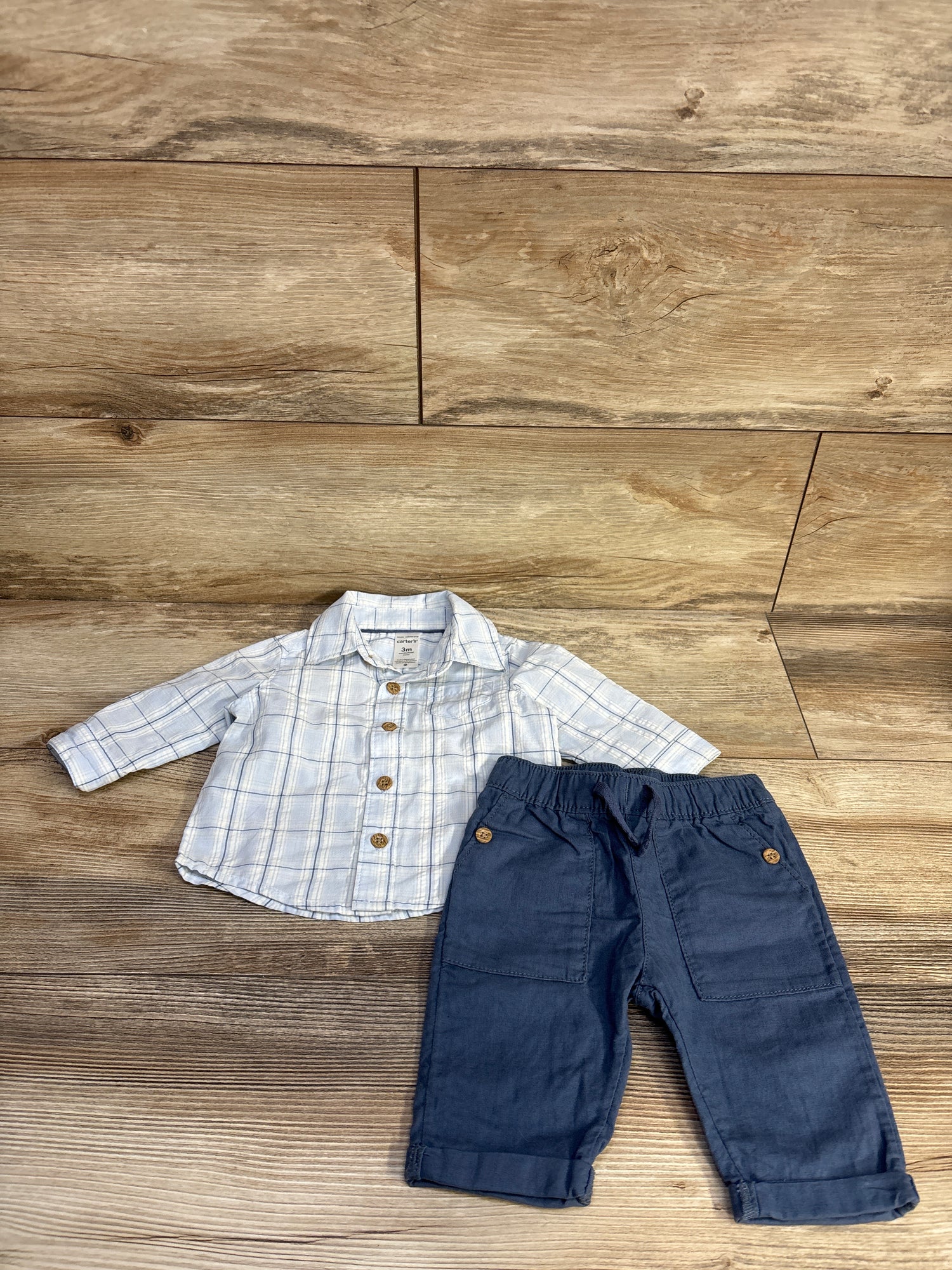 Carter's 2pc Plaid Button-Up Shirt & Pants Set Blue sz 3m