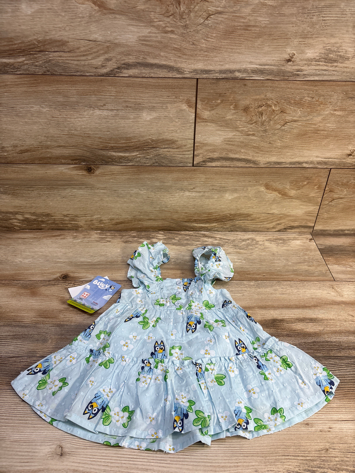 NEW Bluey Swiss Dot Floral Dress Light Blue sz 12m