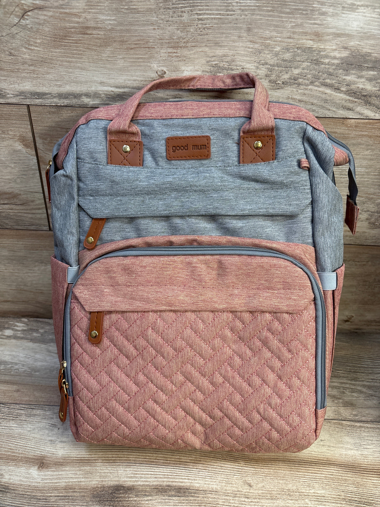 Good Mum Diaper Bag Backpack w/ Changing Station & Sunshade Pink