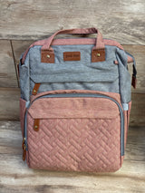 Good Mum Diaper Bag Backpack w/ Changing Station & Sunshade Pink