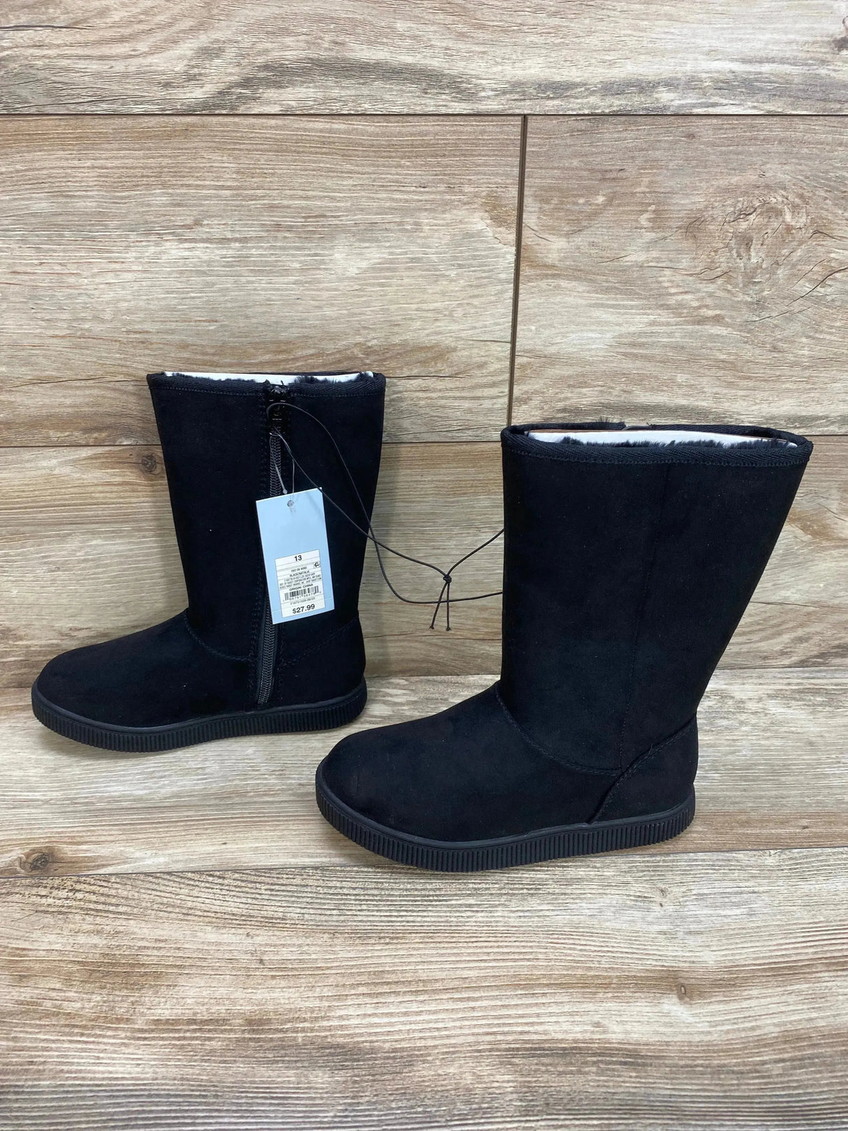 NEW Cat & Jack Natalia Tall Shearling Style Boots Black sz 13c