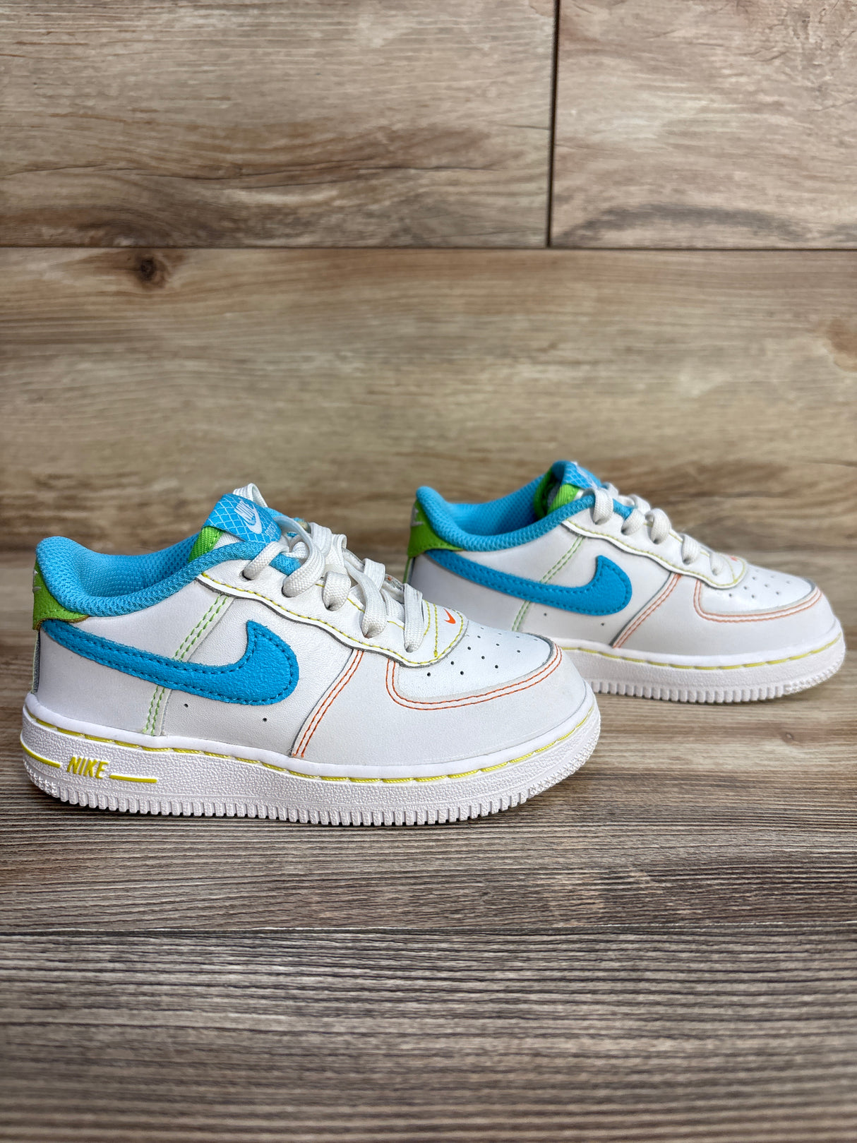 Nike Force 1 LV8 TD 'Rainbow Stitch' Sneakers, White sz 9c