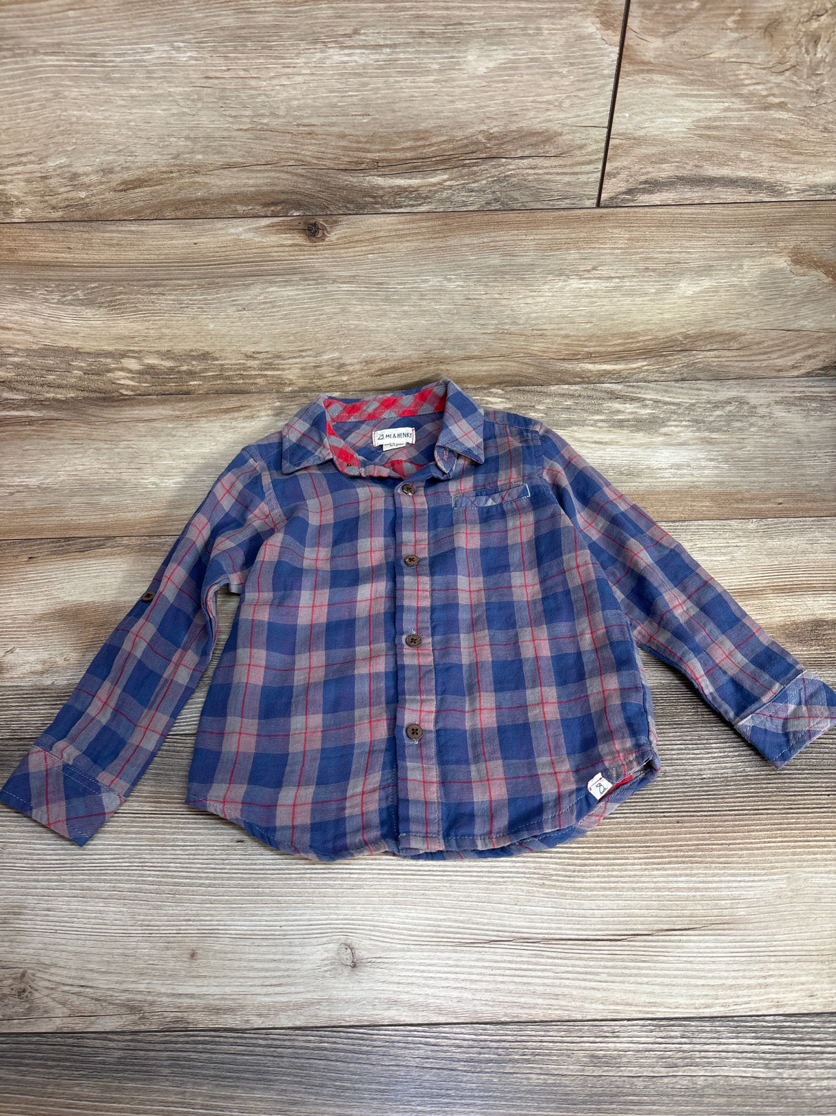 Me & Henry Plaid Long Sleeve Shirt Blue sz 4/5T
