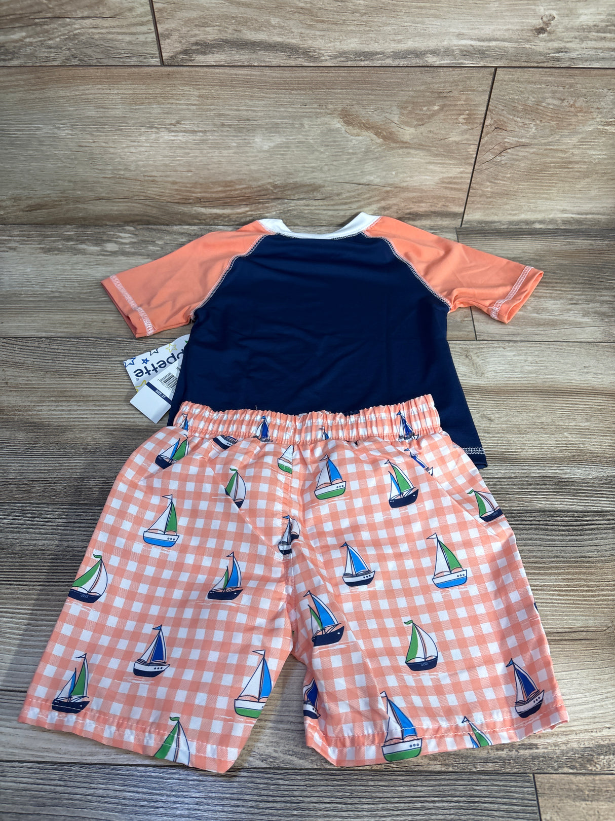 NEW Wippette 2pc Short Sleeve Rash Guard & Swim Trunks Navy sz 2T