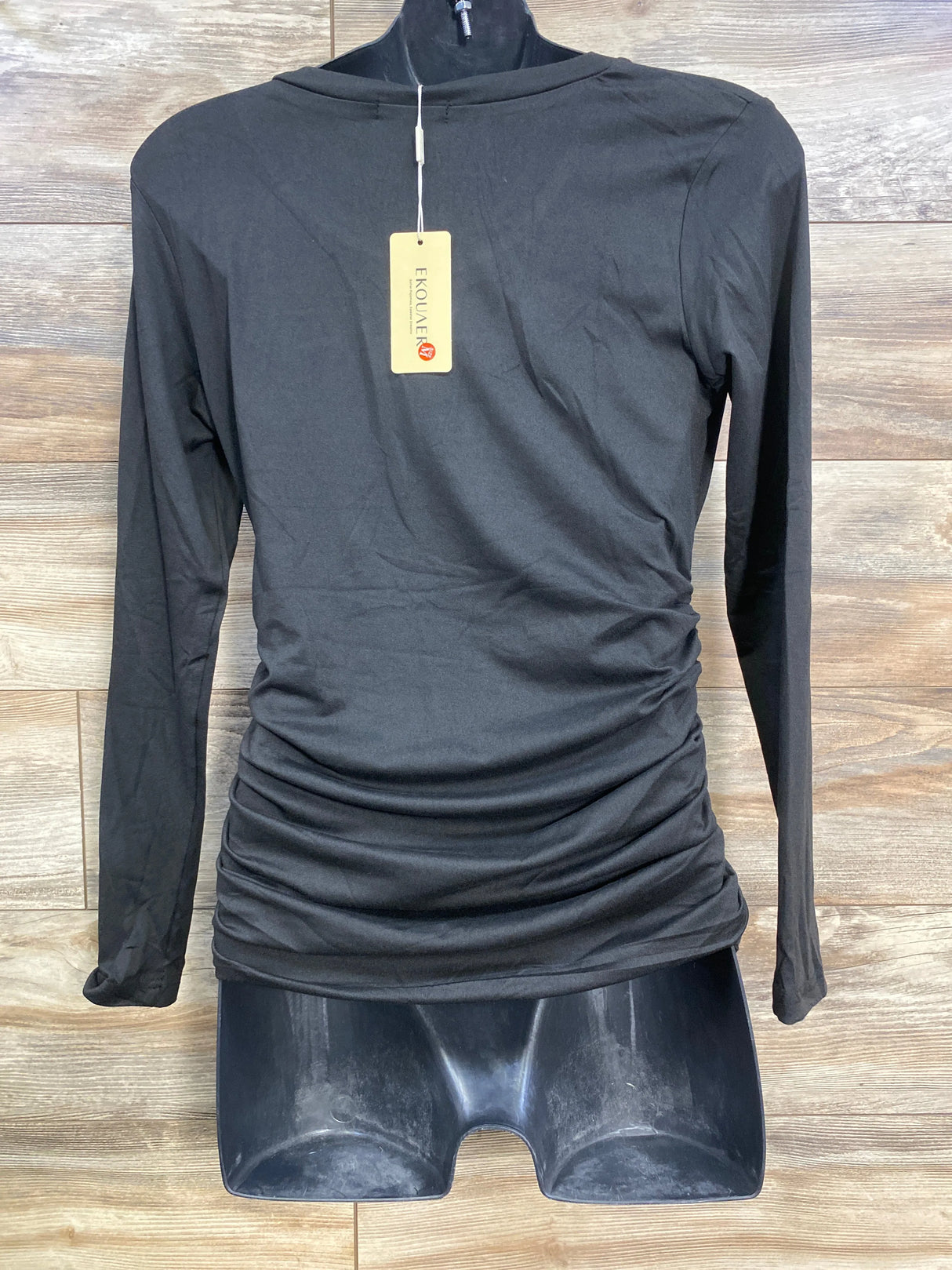 NEW Ekouaer Long Sleeve Ruched Shirt Black sz Medium