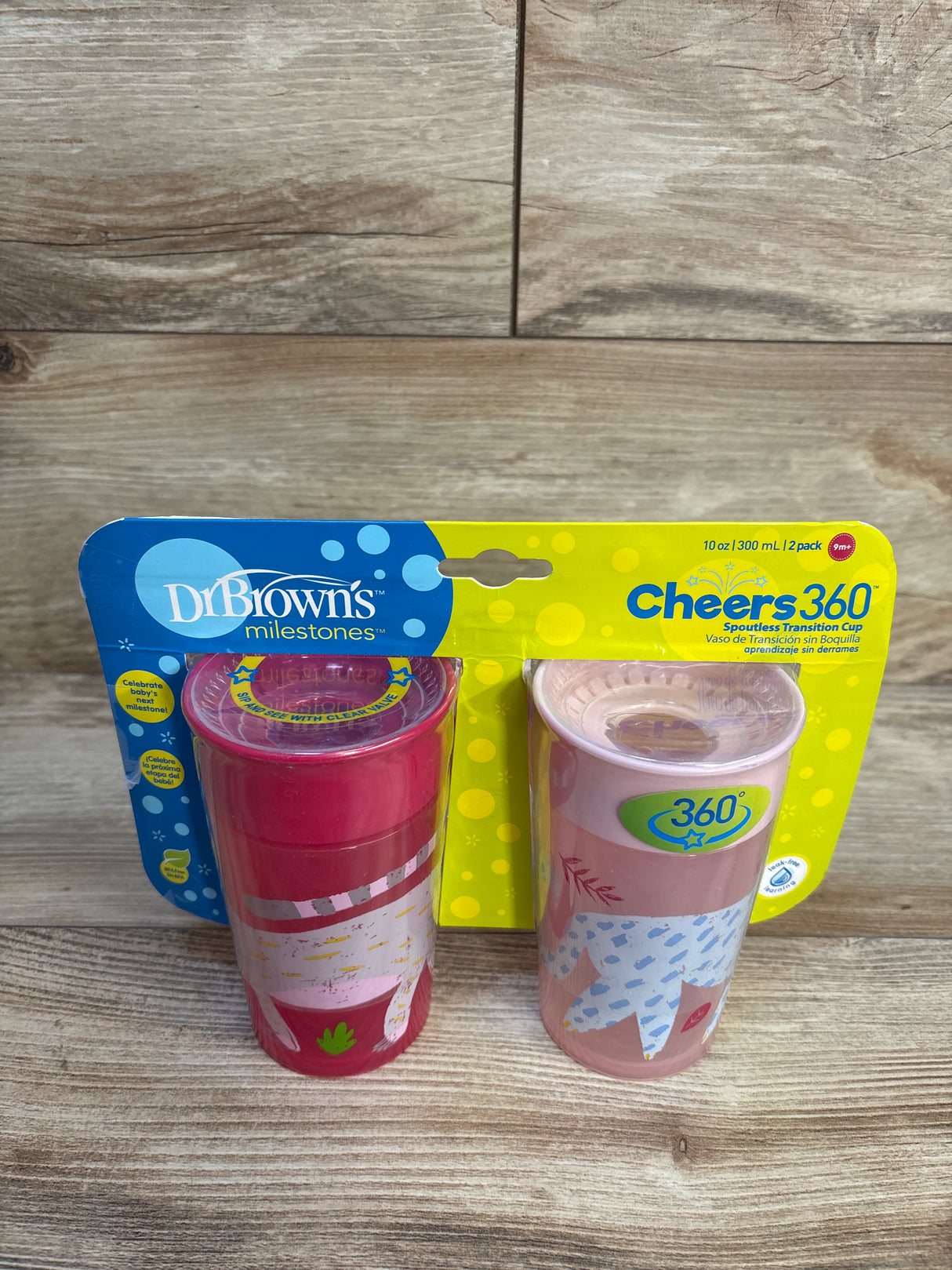 NEW Dr. Brown's Milestones Cheers 360 Spoutless Cups Pink 9m+ 2pk 10oz