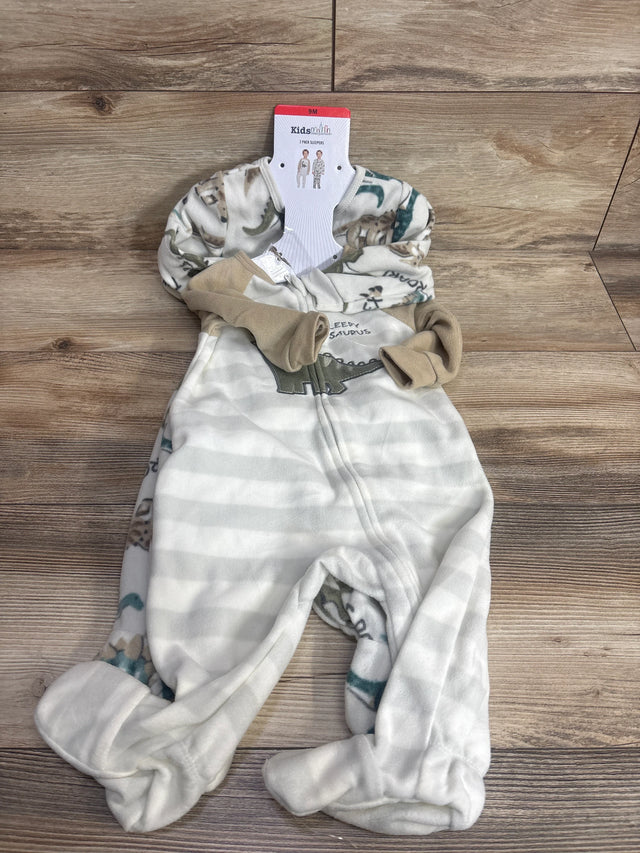 2-pack 9-month baby sleepers with dinosaur designs and footies, soft fleece fabric