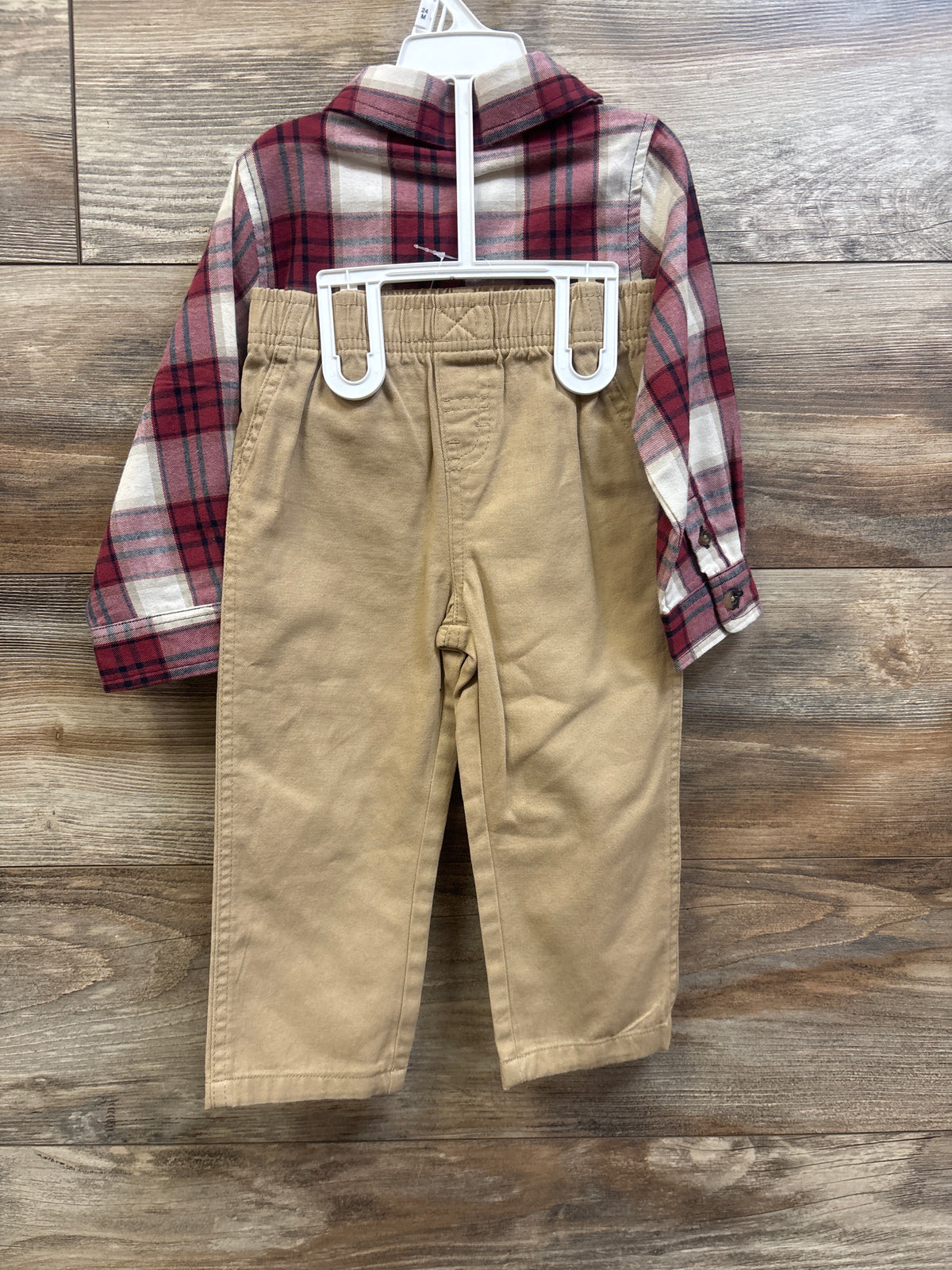 NEW Wrangler 2pc Button-Up Flannel Shirt & Pants Set Red sz 24m