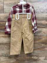 NEW Wrangler 2pc Button-Up Flannel Shirt & Pants Set Red sz 24m