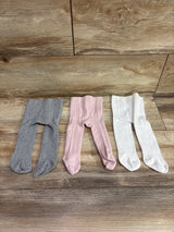 3pk Footed Knit Tights White sz 0-3m