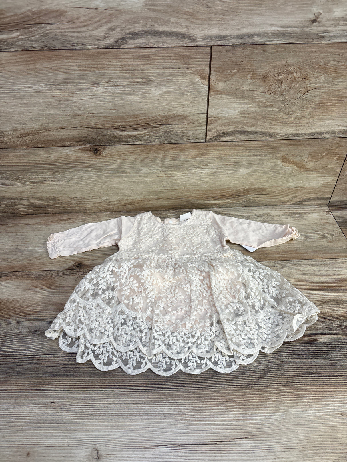 NEW ODASDO Lace Overlay Bodysuit Dress Cream sz 6-9m