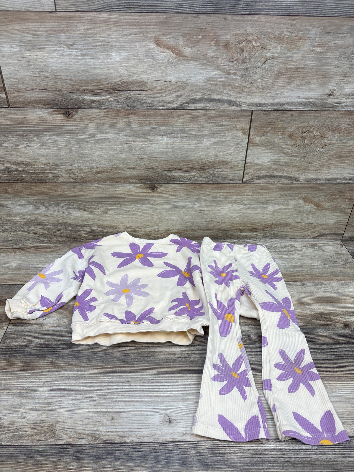 Zara 2pc Floral Sweatshirt & Leggings Set Cream sz 4T