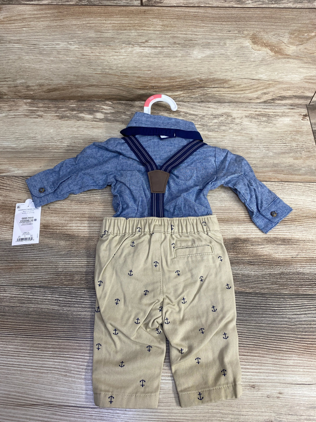 NEW Just One You 3pc Suspenders & Anchor Print Shorts Set Blue sz Newborn