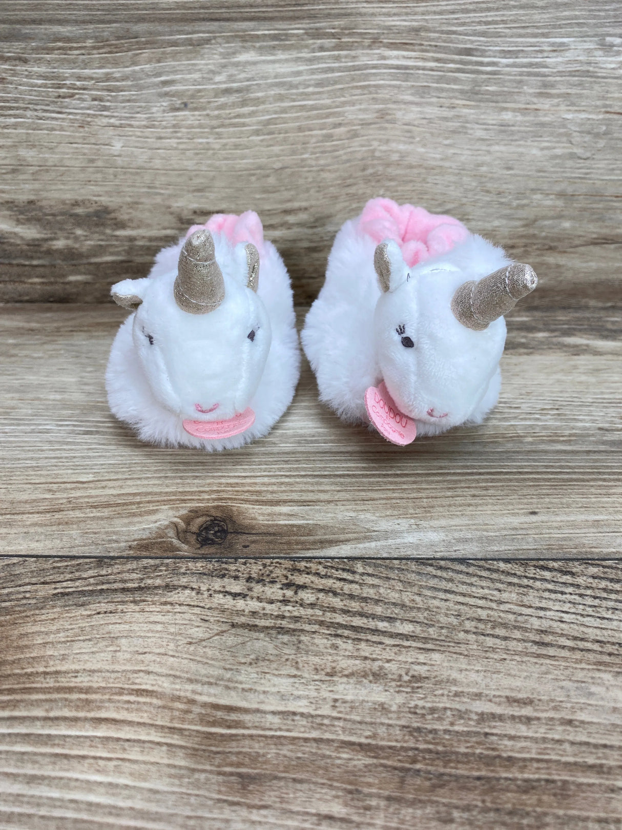 DouDou Et Campargnie Unicorn Baby Booties Pink/White Sz 0-6m