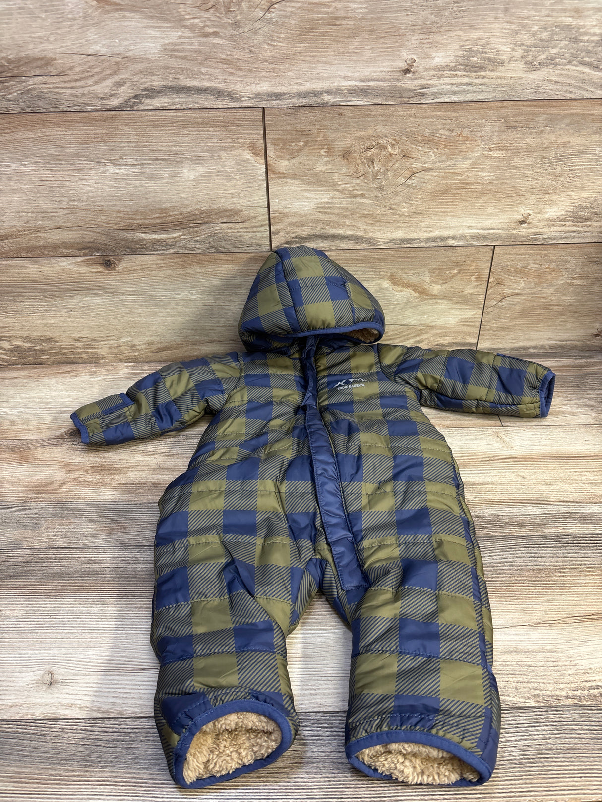 Eddie Bauer Fur Lined Hooded Snowsuit Green sz 3-6m