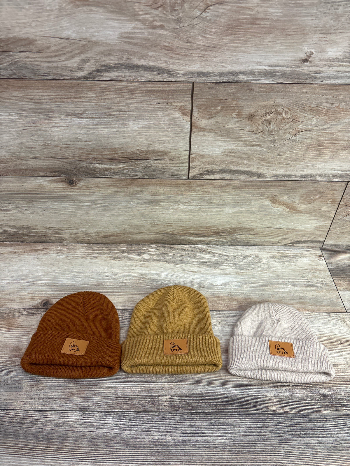 Krdevn Rib Knit Dinosaur Beanies 3pk Tan sz 6-36m