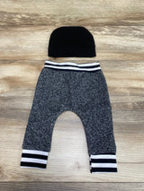 2pc Little Man Hat & Pants Black/Grey sz 3m