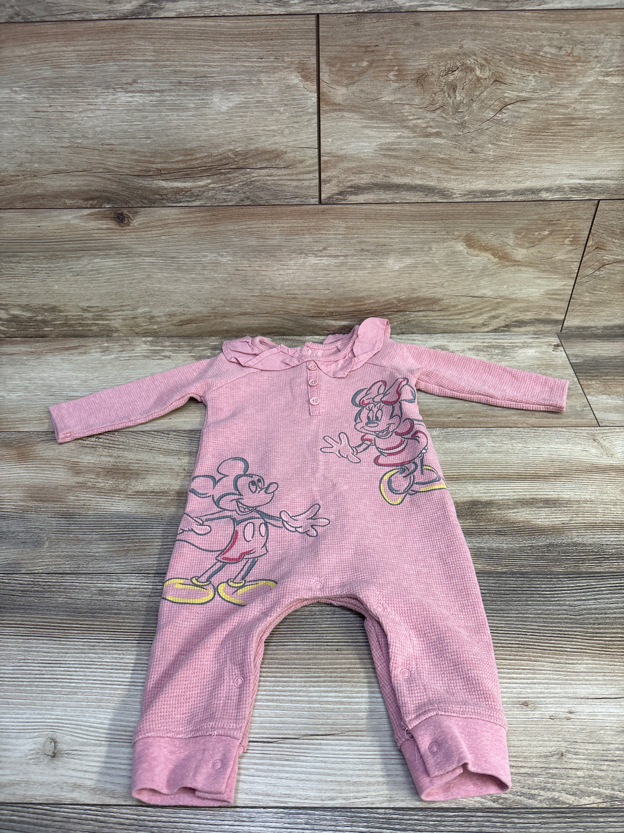 Disney Baby Waffle Knit Minnie Mouse Coverall Pink sz 12m