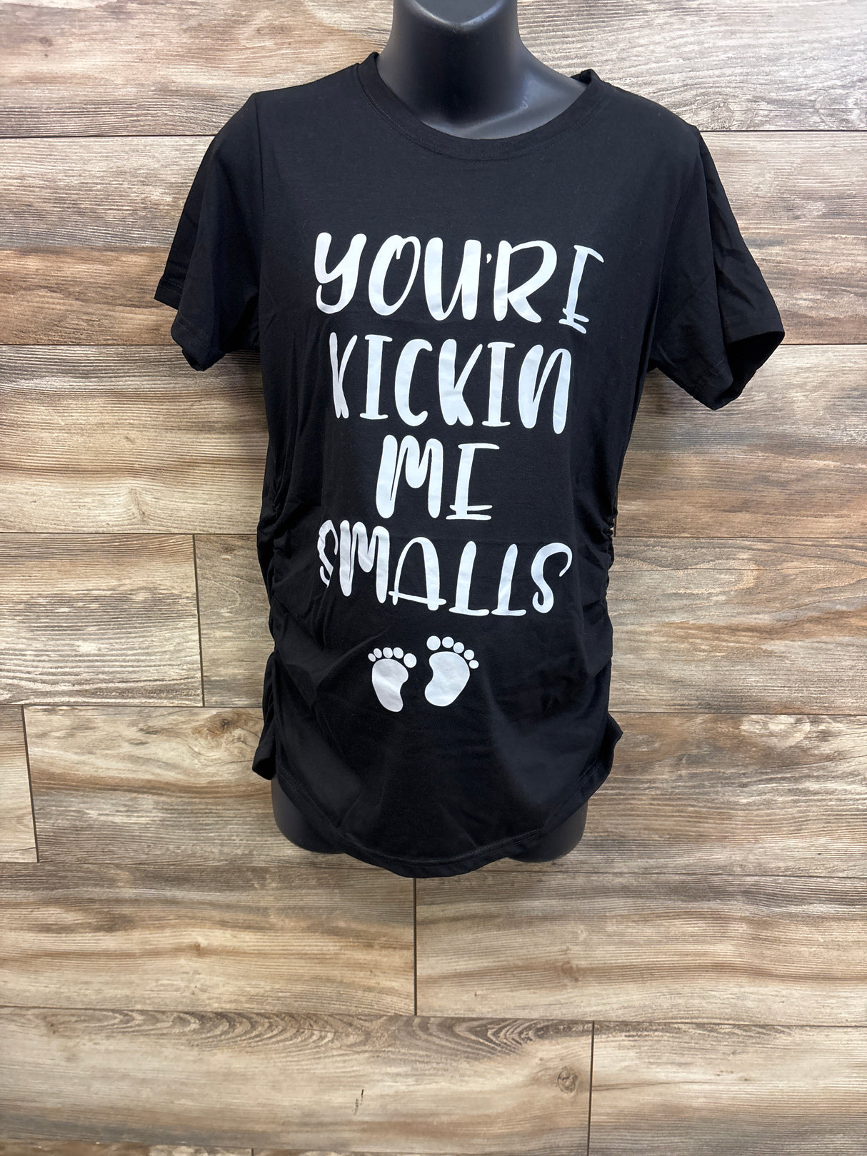 Decrum Maternity 'You're Kicking Me Smalls' Ruched Shirt Black sz Large