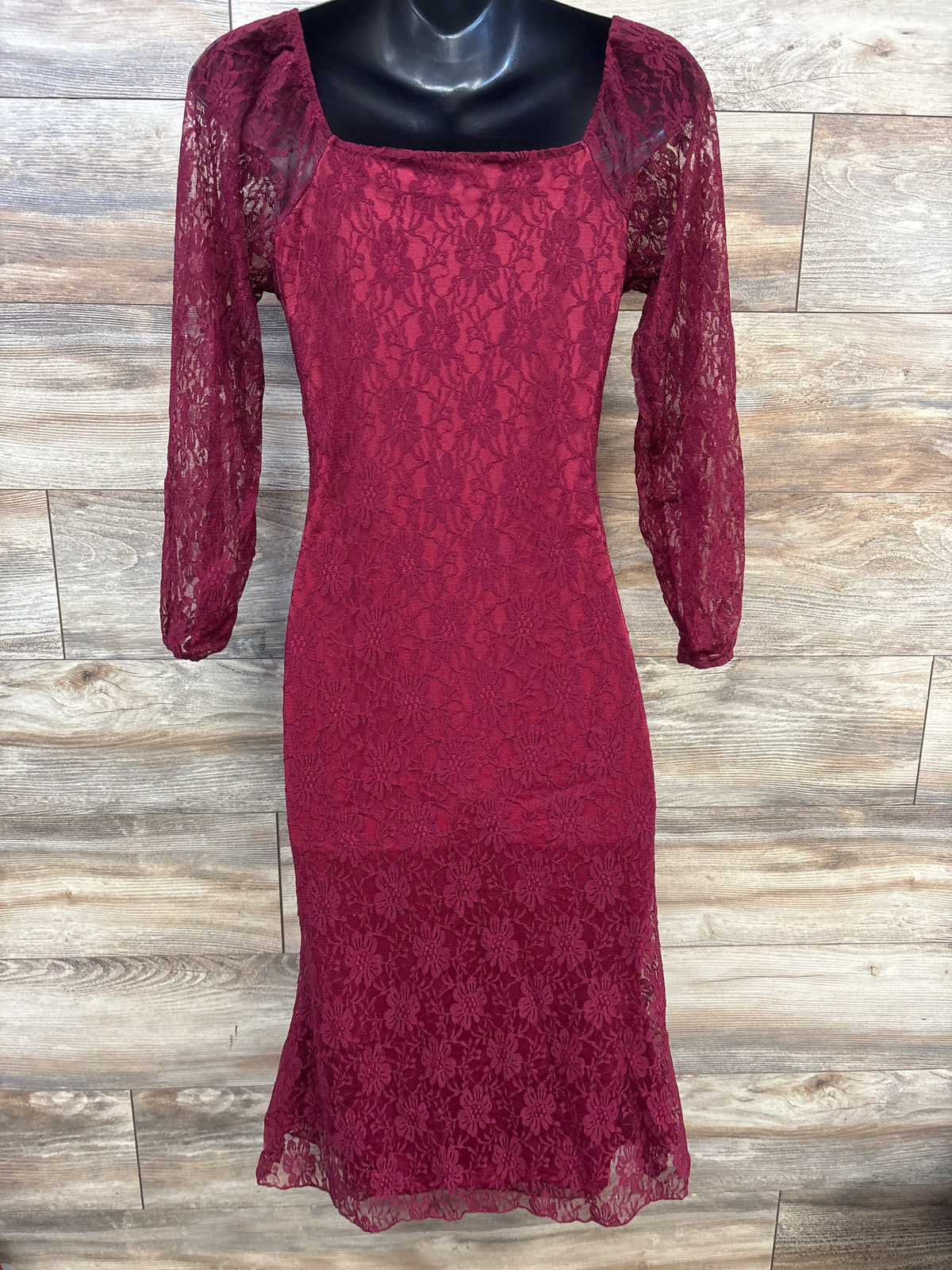 Guruixu Maternity Long Sleeve Lace Ruched Dress Red sz Medium