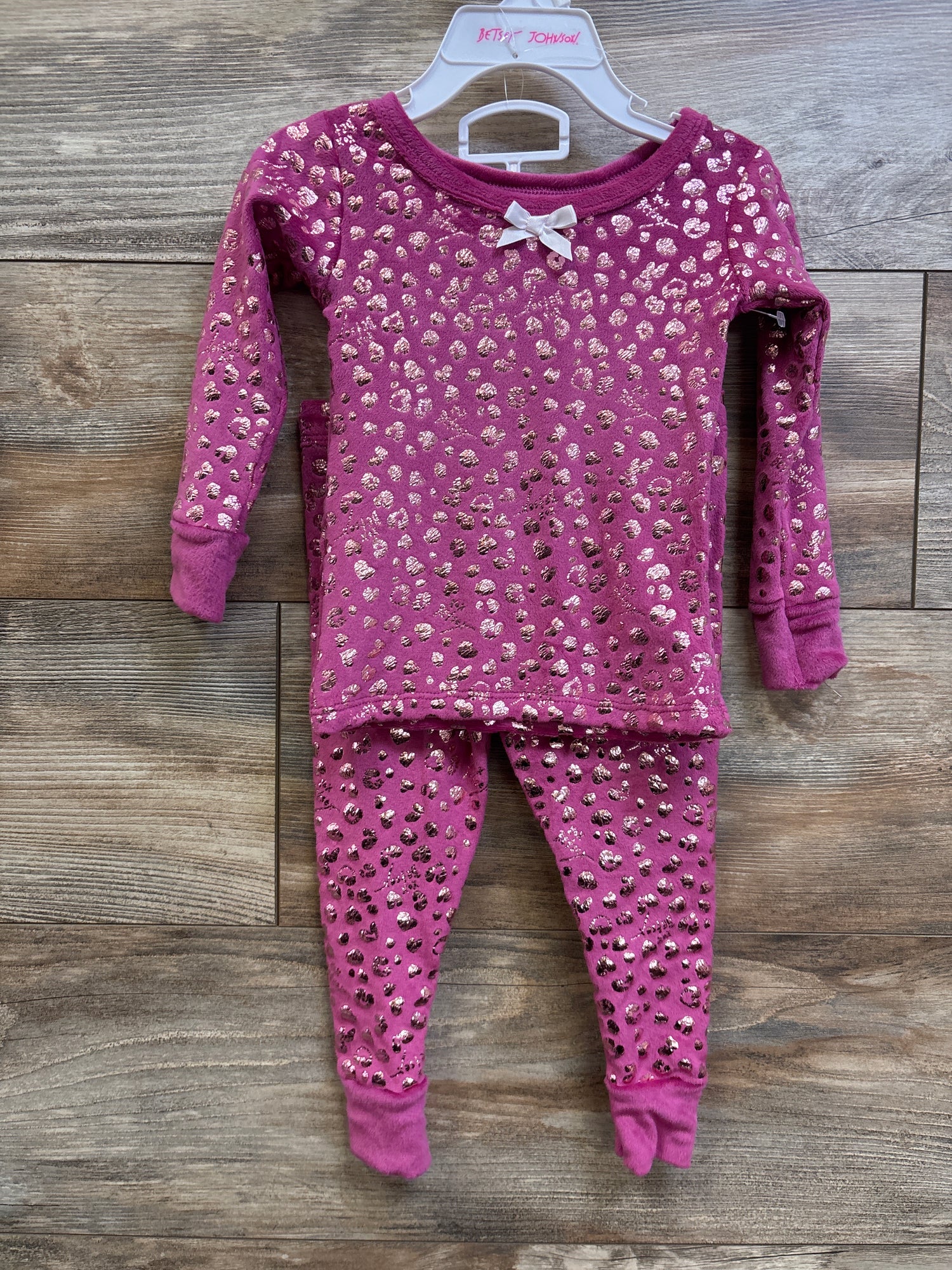 NWOT Betsey Johnson 2pc Leopard Velour Pajama Set Pink sz 2T