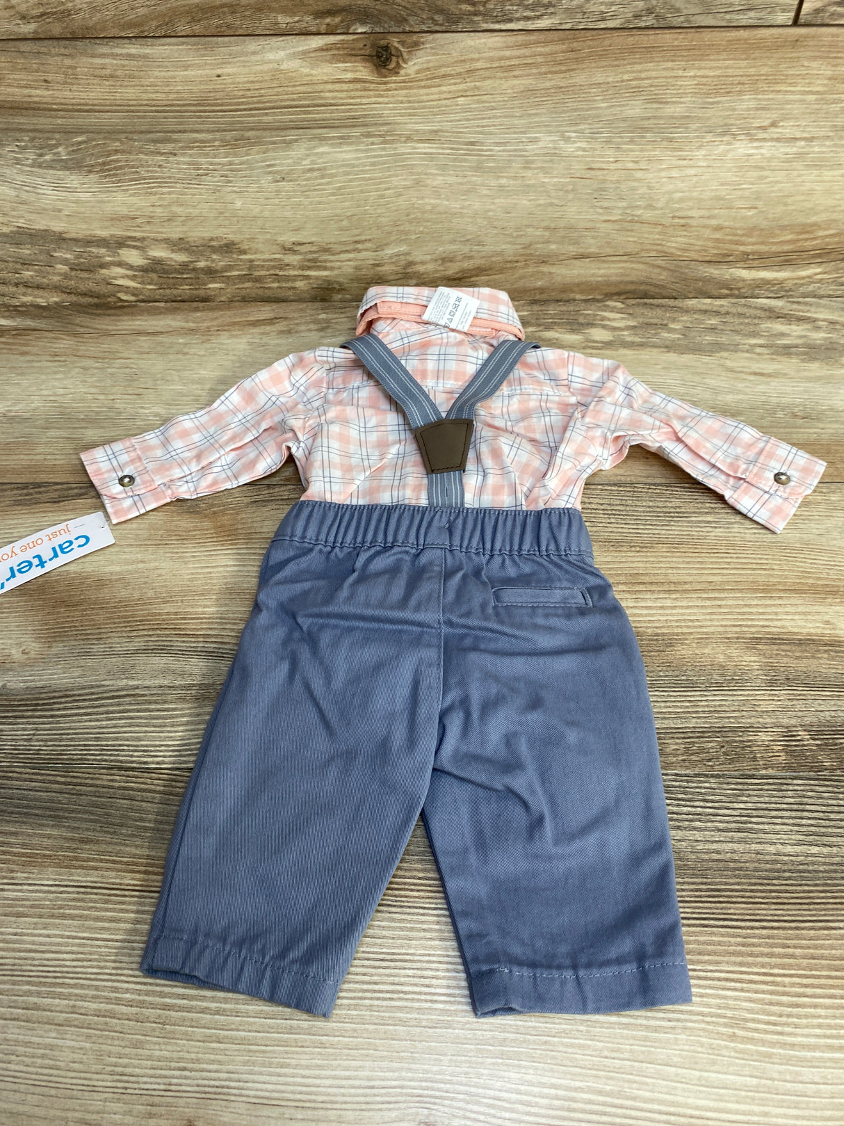 NEW Just One You 4pc Plaid Button-Up Suspender Set Pink sz Newborn