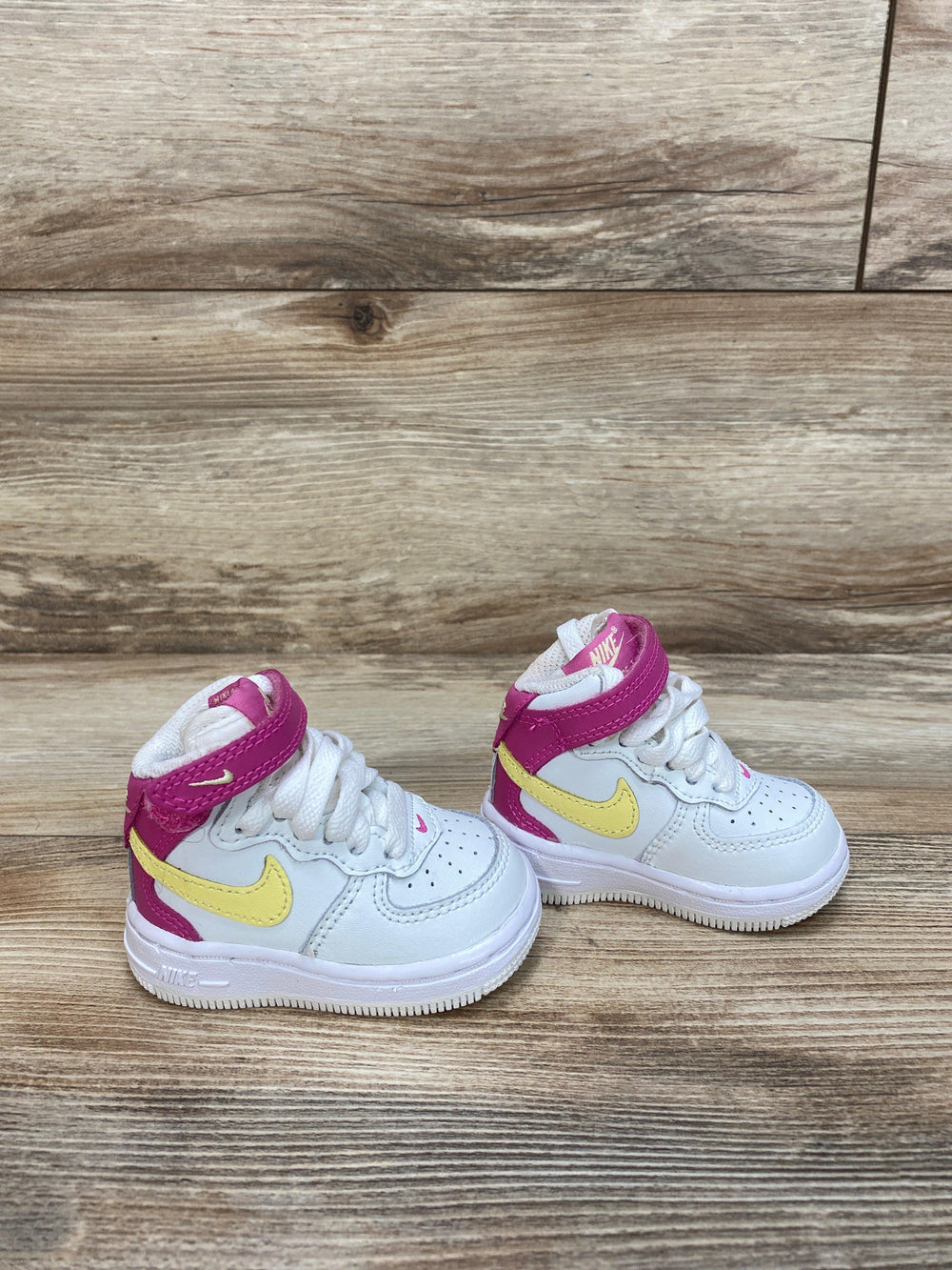 Nike White 'Citron Fuchsia' Force 1 Mid LE TD Sneakers sz 2c - Me 'n Mommy To Be