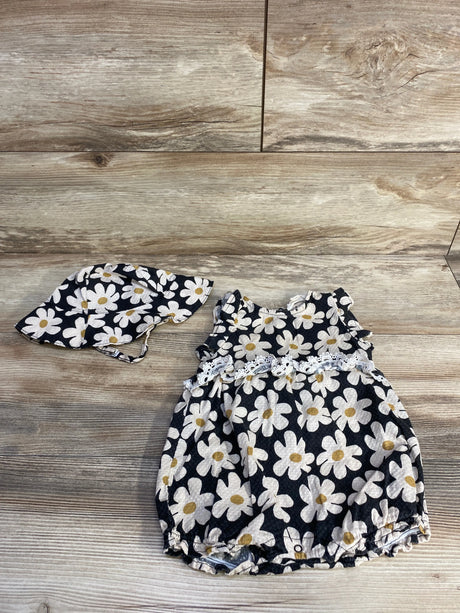 Jessica Simpson Floral Romper & Hat Black sz 6-9m - Me n Mommy To Be