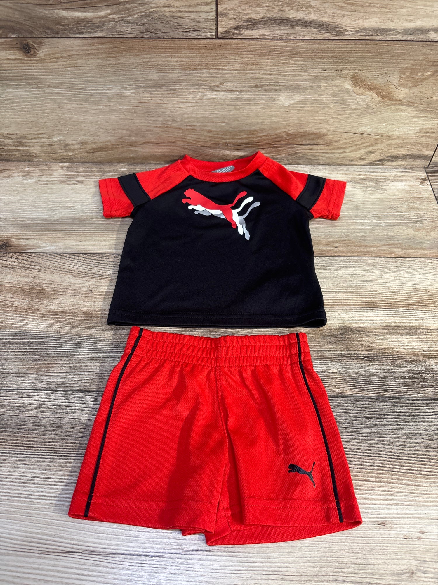 Puma 2pc Shirt & Shorts Set Black/Red sz 3/6m
